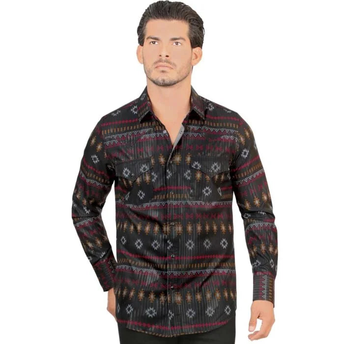 Montero - Aztec Stripe Snap Shirt Modern Fit Black 4036