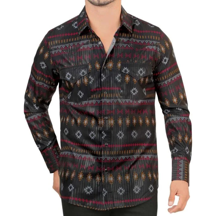 Montero - Aztec Stripe Snap Shirt Modern Fit Black 4036