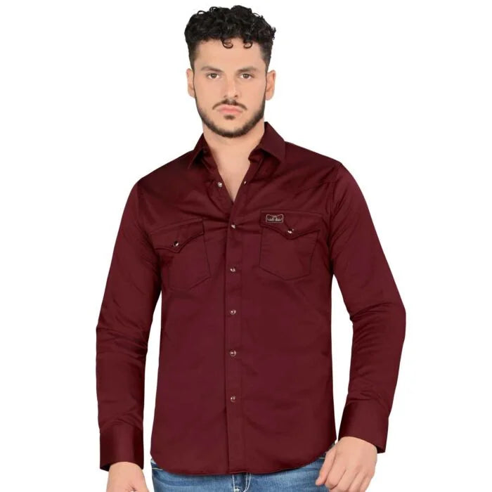 Montero - Snap Button Western Shirt Modern Fit Burgundy  0460