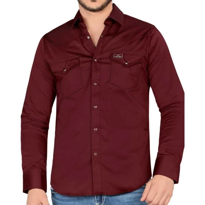 Montero - Snap Button Western Shirt Modern Fit Burgundy  0460