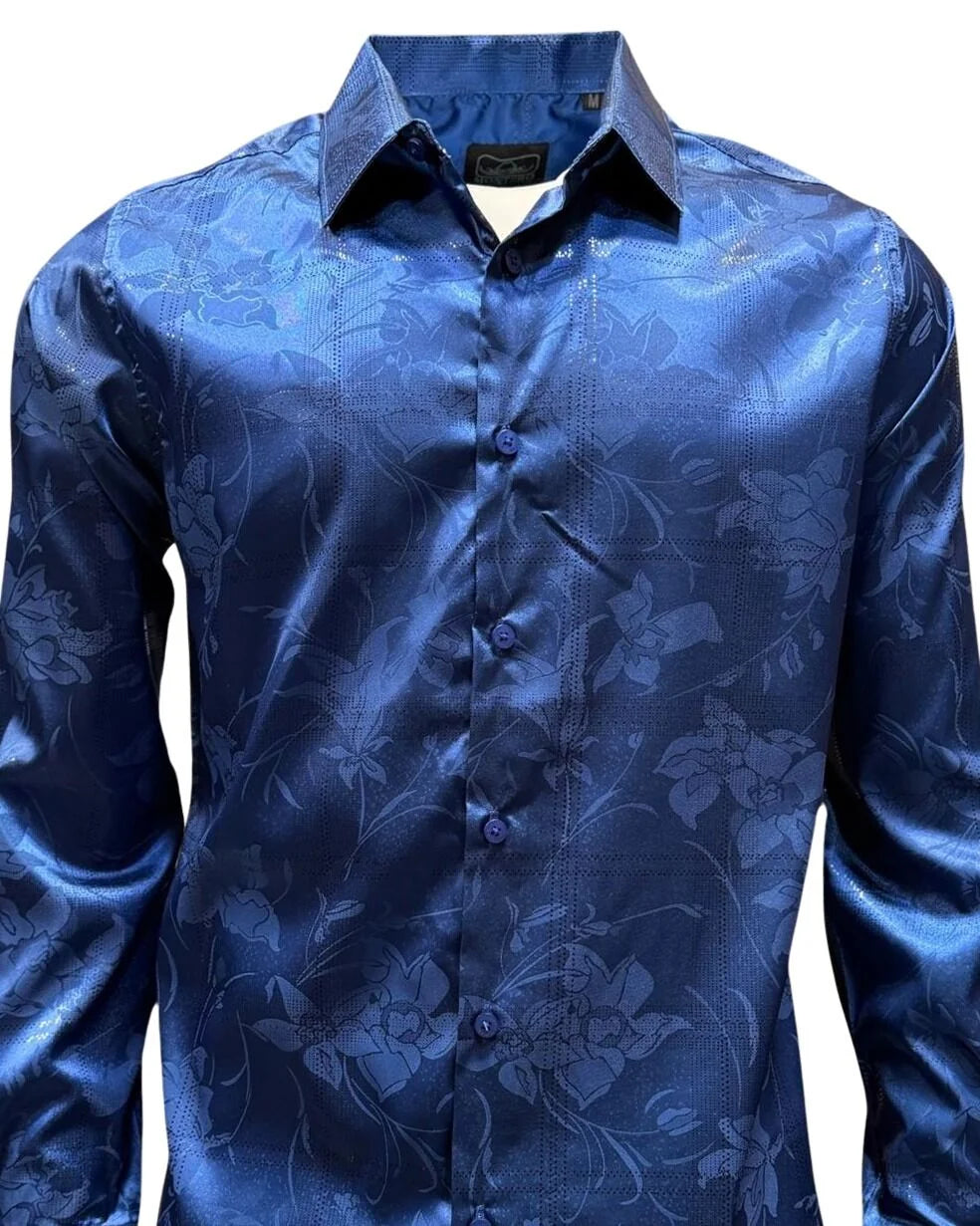 Montero - Floral Jacquard Dress Shirt Royal Blue 4024