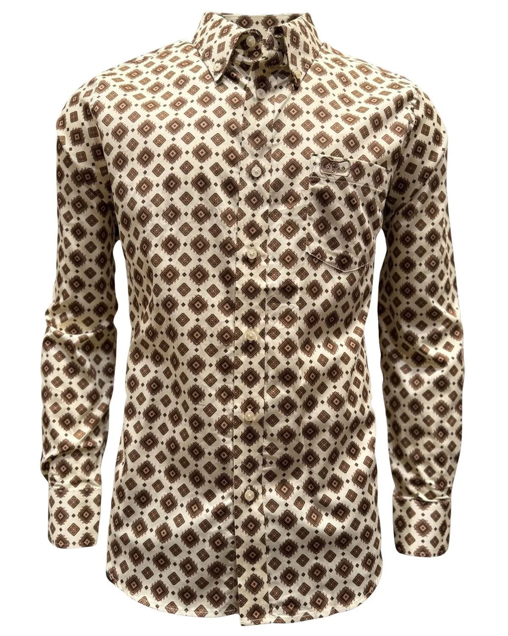 Montero - Diamond Print Stretch Casual Shirt Beige 4062