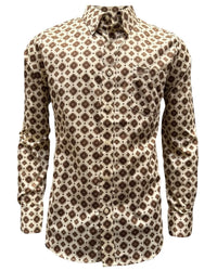 Montero - Diamond Print Stretch Casual Shirt Beige 4062