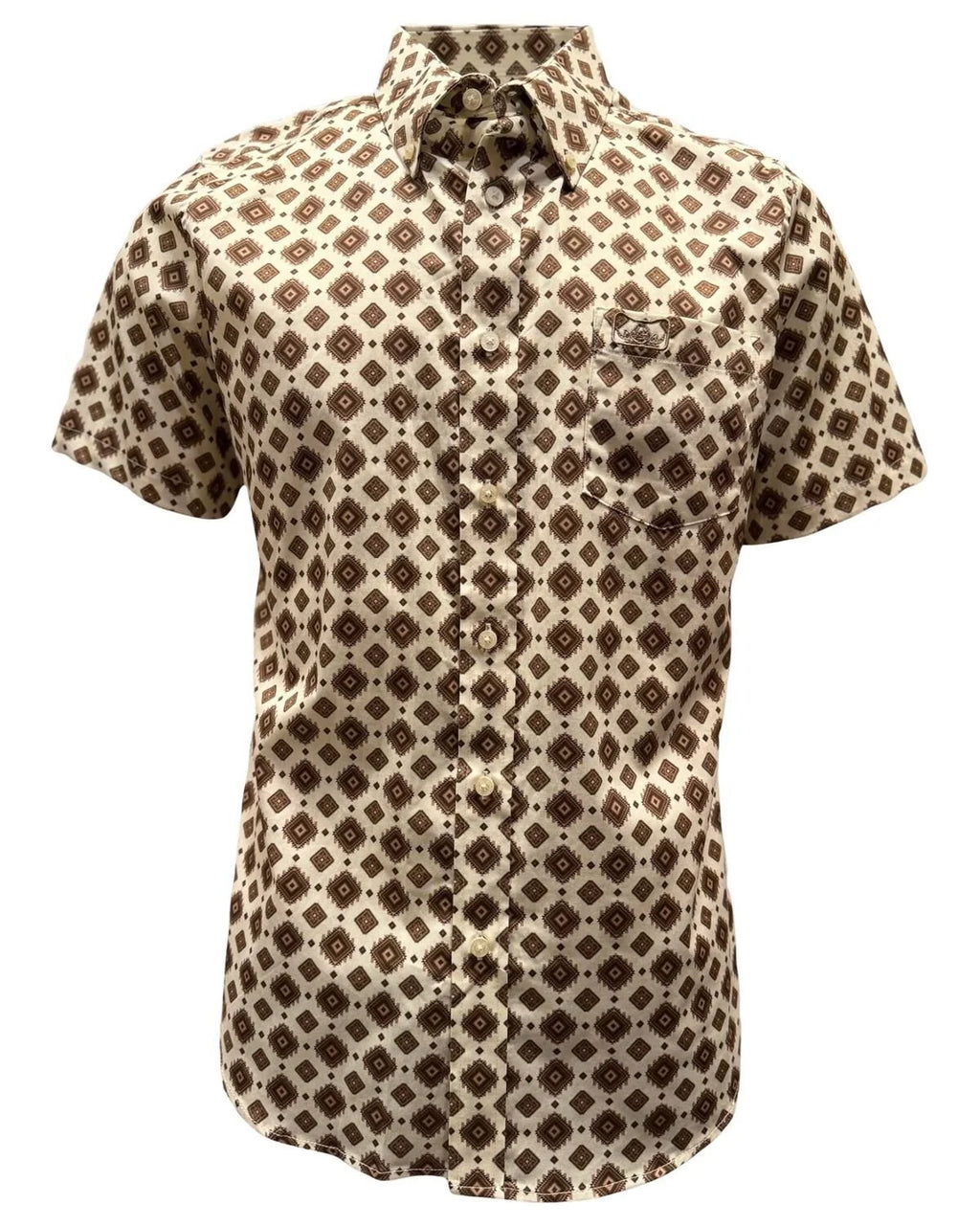 Montero - Diamond Print Stretch Casual Shirt Beige 4062