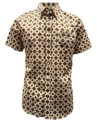Montero - Diamond Print Stretch Casual Shirt Beige 4062