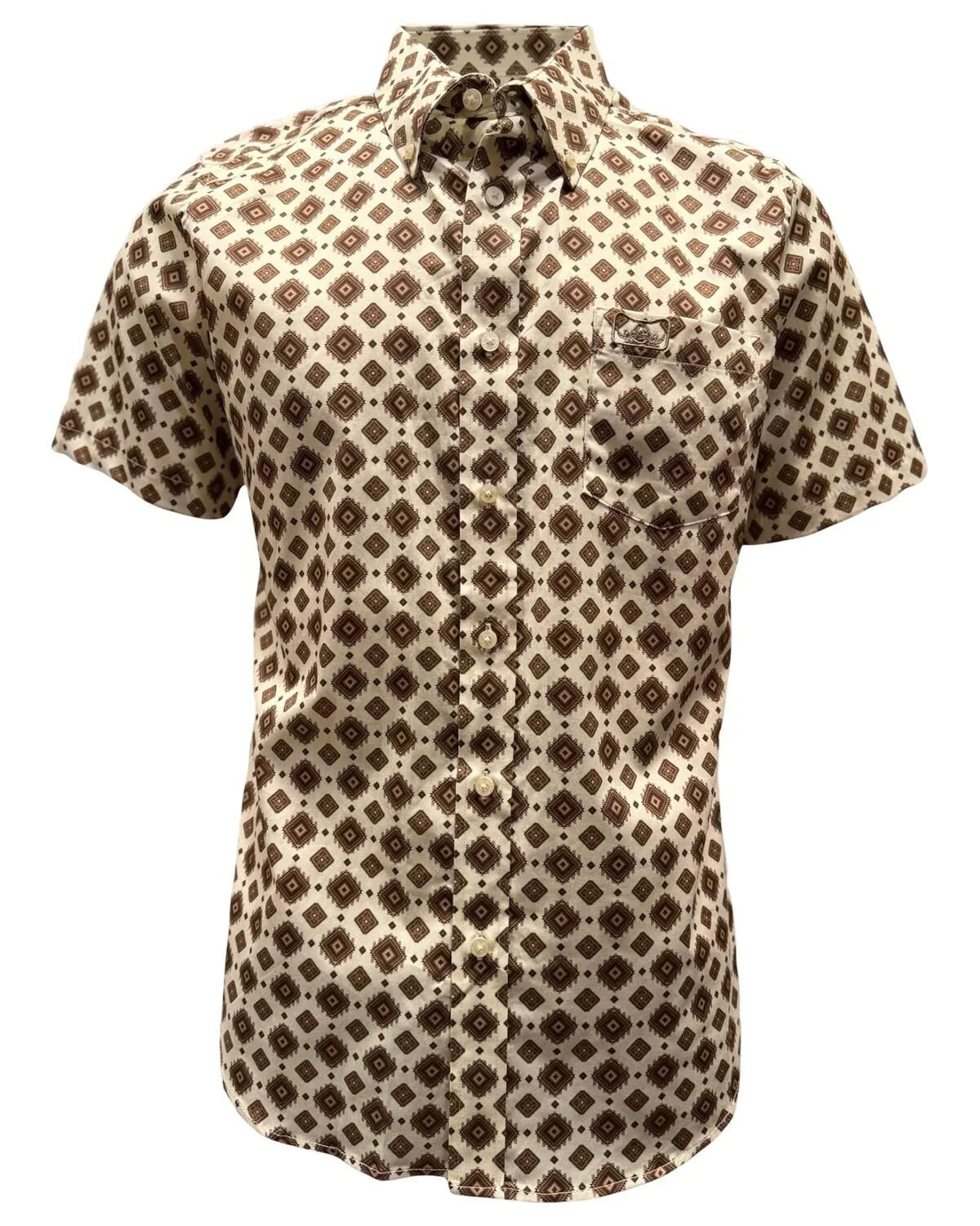 Montero - Diamond Print Stretch Casual Shirt Beige 4062
