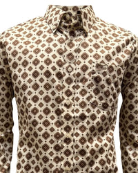 Montero - Diamond Print Stretch Casual Shirt Beige 4062