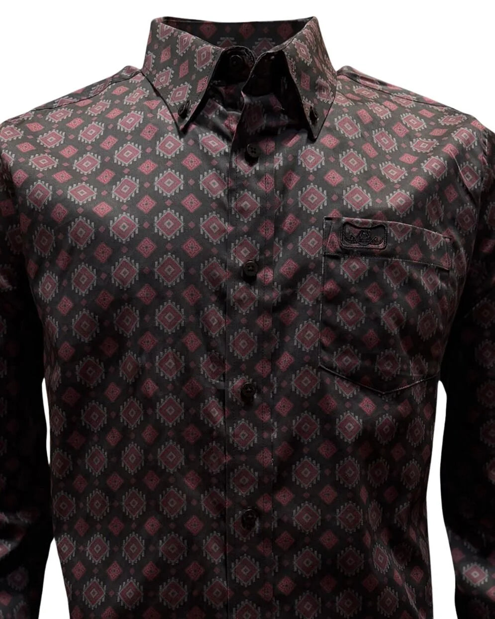 Montero - Diamond Print Stretch Casual Shirt Black 4062