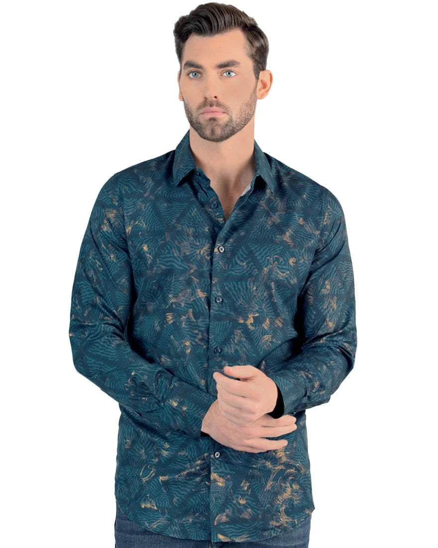 Lamasini - Camisa Modern Fit Color Teal  0112