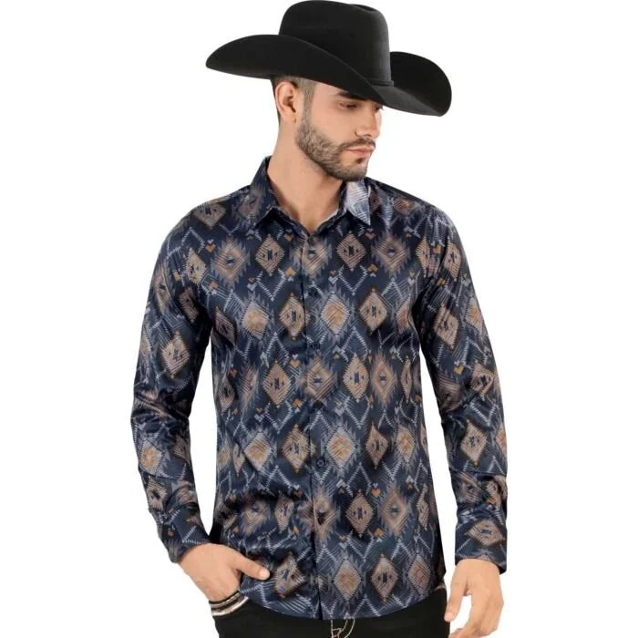 Montero - Geo Print Western Shirt Navy 0465