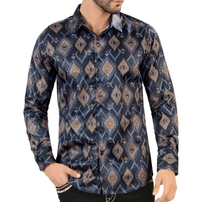 Montero - Geo Print Western Shirt Navy 0465