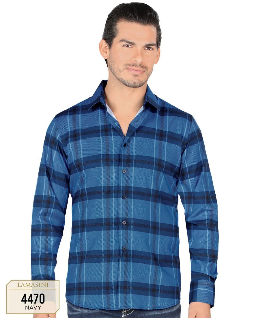Lamasini - Camisa A Cuadros Manga Larga Navy Lam 4470