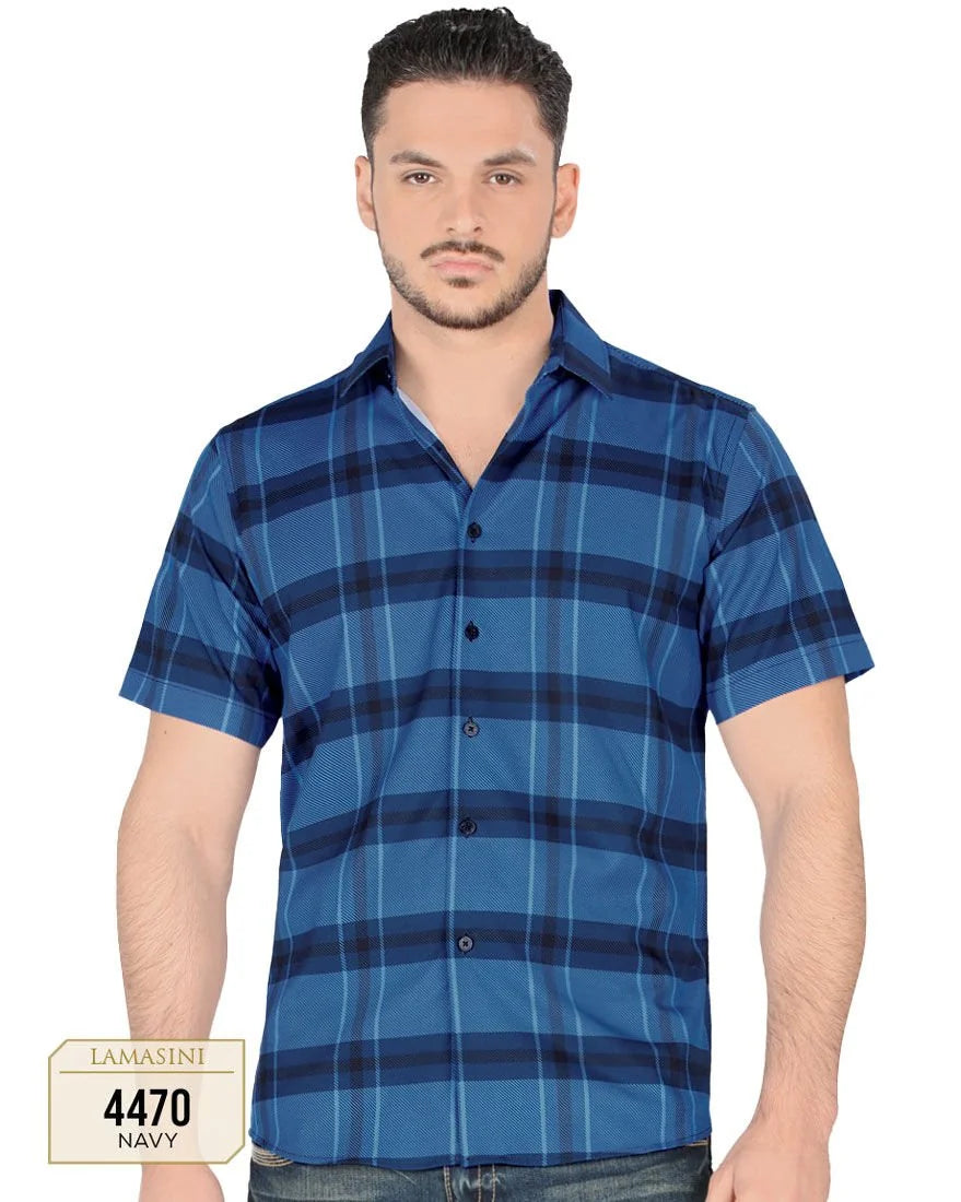 Lamasini - Camisa A Cuadros Manga Corta Navy Lam 4470