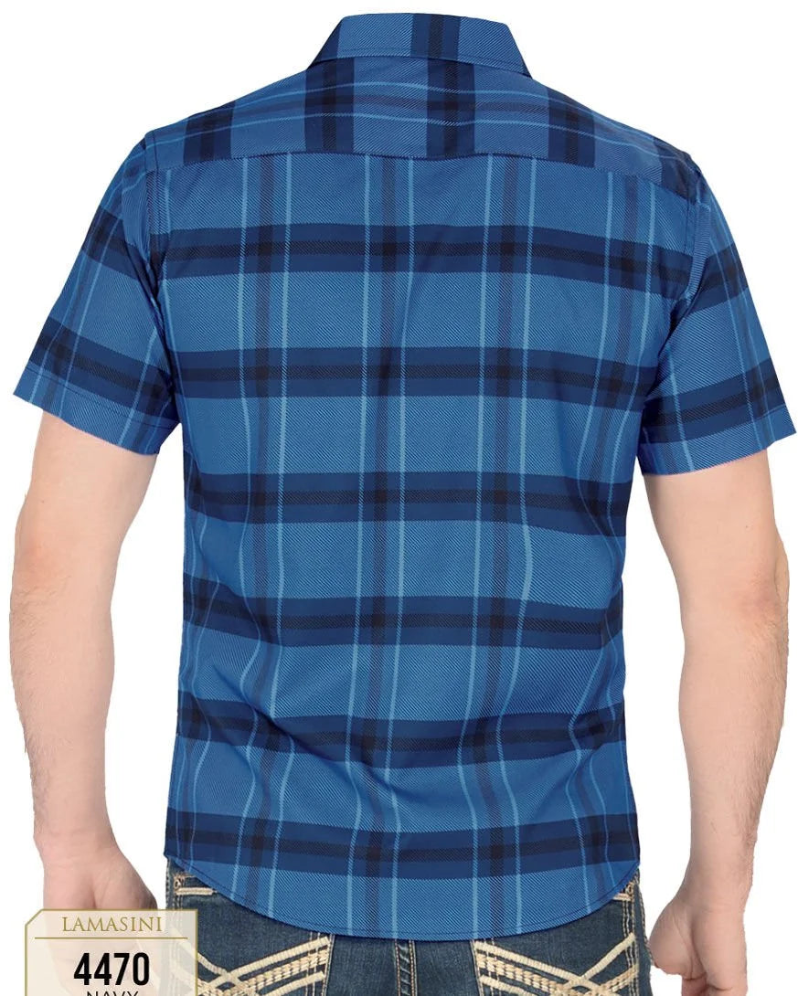 Lamasini - Camisa A Cuadros Manga Corta Navy Lam 4470
