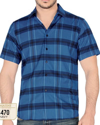 Lamasini - Camisa A Cuadros Manga Corta Navy Lam 4470