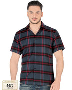 Lamasini - Camisa A Cuadros Manga Corta Negra Lam 4470