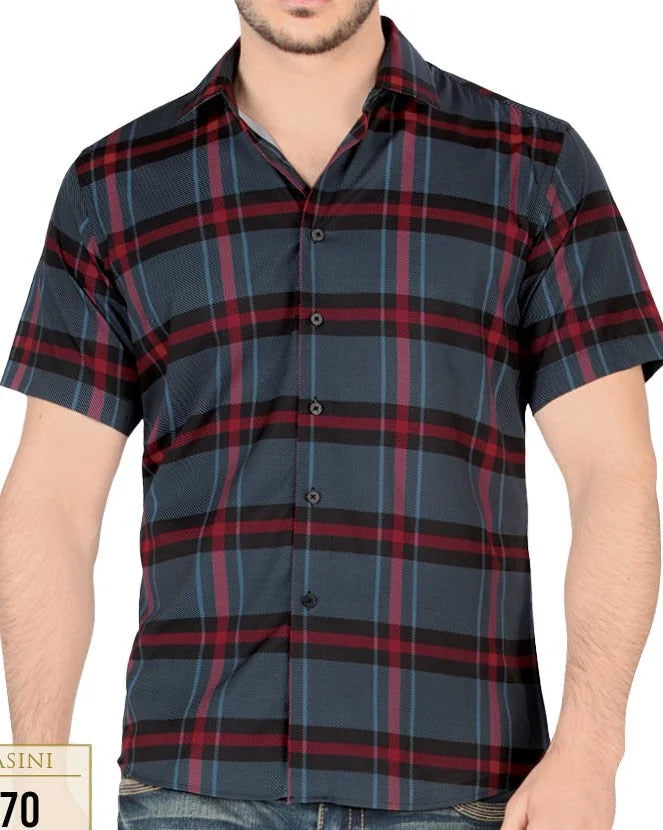 Lamasini - Camisa A Cuadros Manga Corta Negra Lam 4470