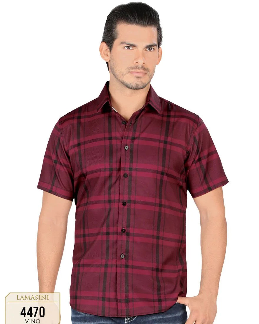 Lamasini - Camisa A Cuadros Manga Corta Vino Lam 4470