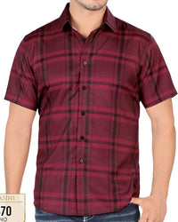 Lamasini - Camisa A Cuadros Manga Corta Vino Lam 4470