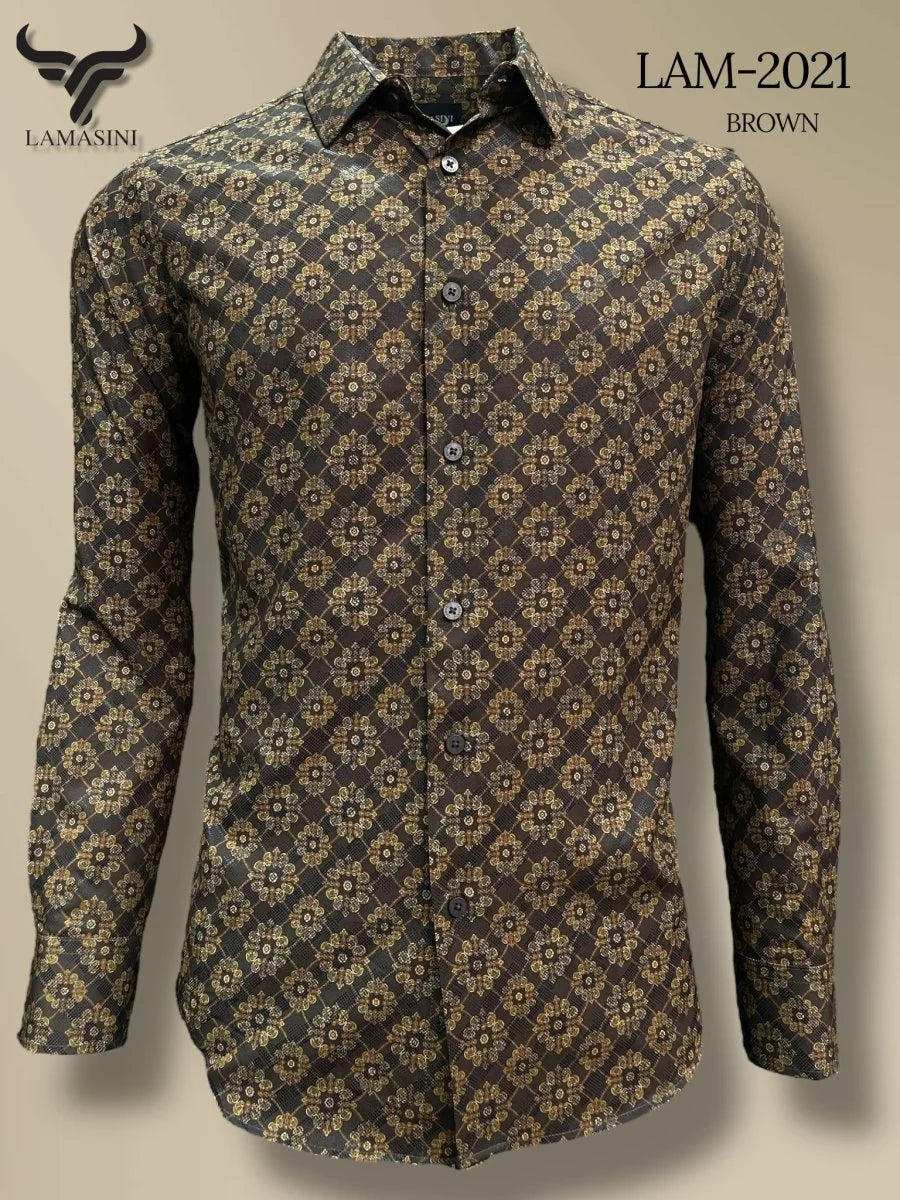 Lamasini Jeans LAM-2032 Printed Fashion Shirt - Brown 2021