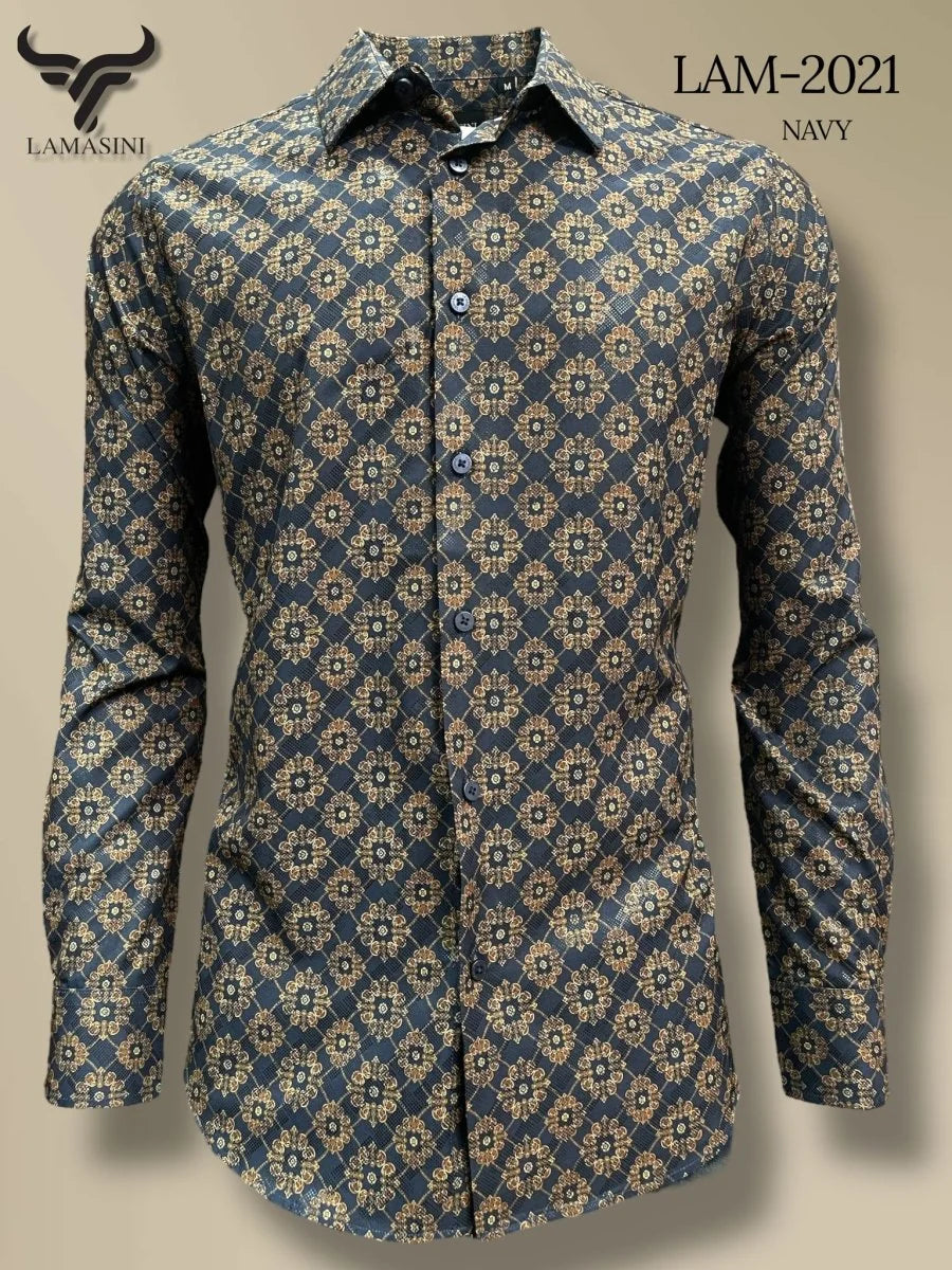 Lamasini Jeans LAM-2032 Printed Fashion Shirt - Navy 2021