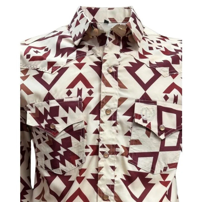 Lamasini - Burgundy Print Western Shirt Beige 6010