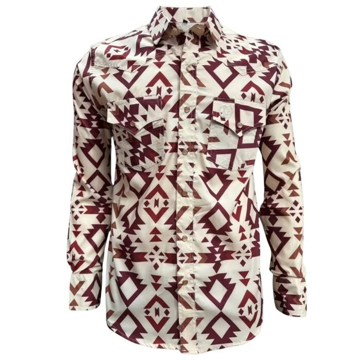 Lamasini - Burgundy Print Western Shirt Beige 6010