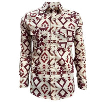 Lamasini - Burgundy Print Western Shirt Beige 6010