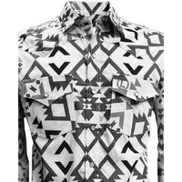 Lamasini - Aztec Print Western Shirt White  6010
