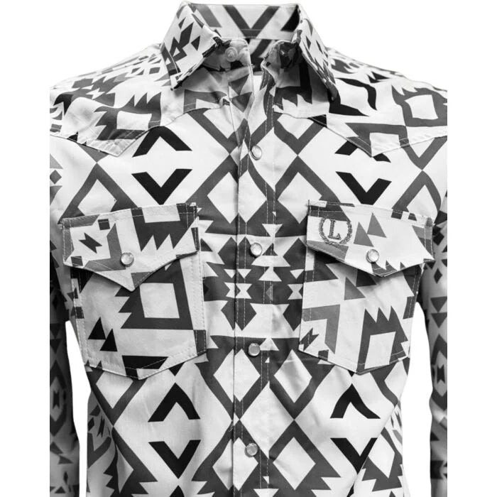 Lamasini - Aztec Print Western Shirt White  6010