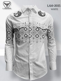 White - Lamasini Jeans LAM-2032 Printed Fashion Shirt 2035