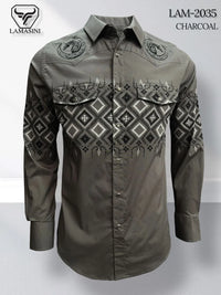Charcoal - Lamasini Jeans LAM-2032 Printed Fashion Shirt 2035