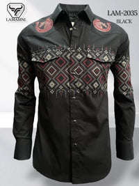 Black- Lamasini Jeans LAM-2032 Printed Fashion Shirt 2035