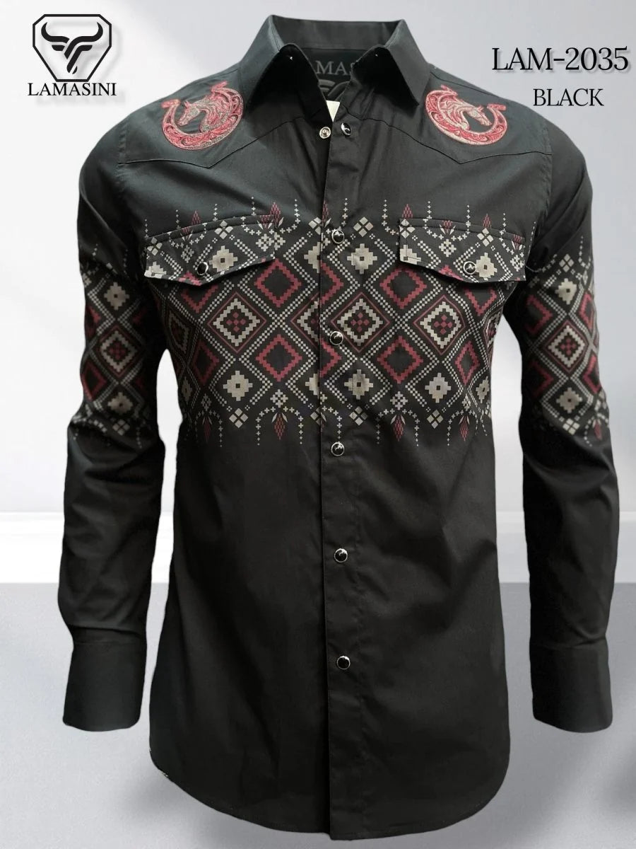 Black- Lamasini Jeans LAM-2032 Printed Fashion Shirt 2035