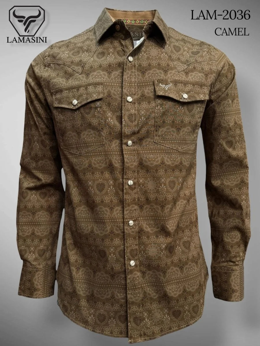 Camel- Lamasini Jeans LAM-2032 Printed Fashion Shirt  2036