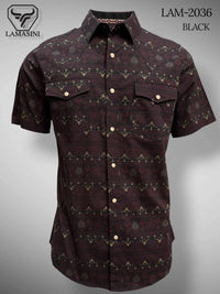 Black - Lamasini Jeans LAM-2032 Printed Fashion Shirt 2036