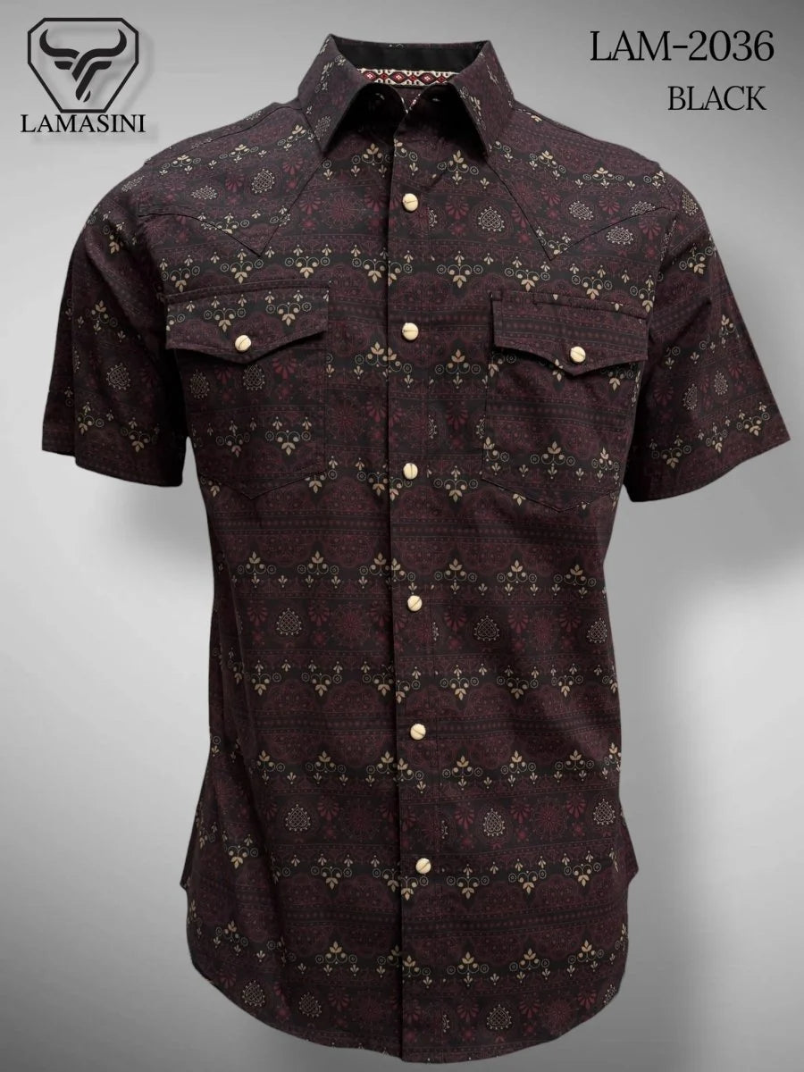 Black - Lamasini Jeans LAM-2032 Printed Fashion Shirt 2036
