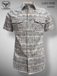 White - Lamasini Jeans LAM-2032 Printed Fashion Shirt 2036