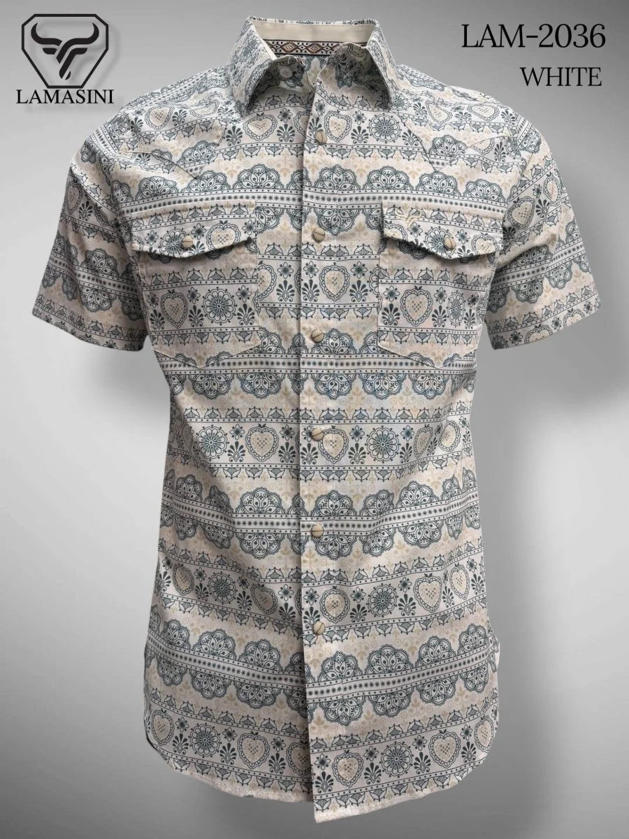 White - Lamasini Jeans LAM-2032 Printed Fashion Shirt 2036