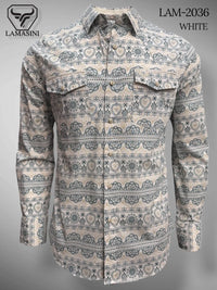 White - Lamasini Jeans LAM-2032 Printed Fashion Shirt 2036