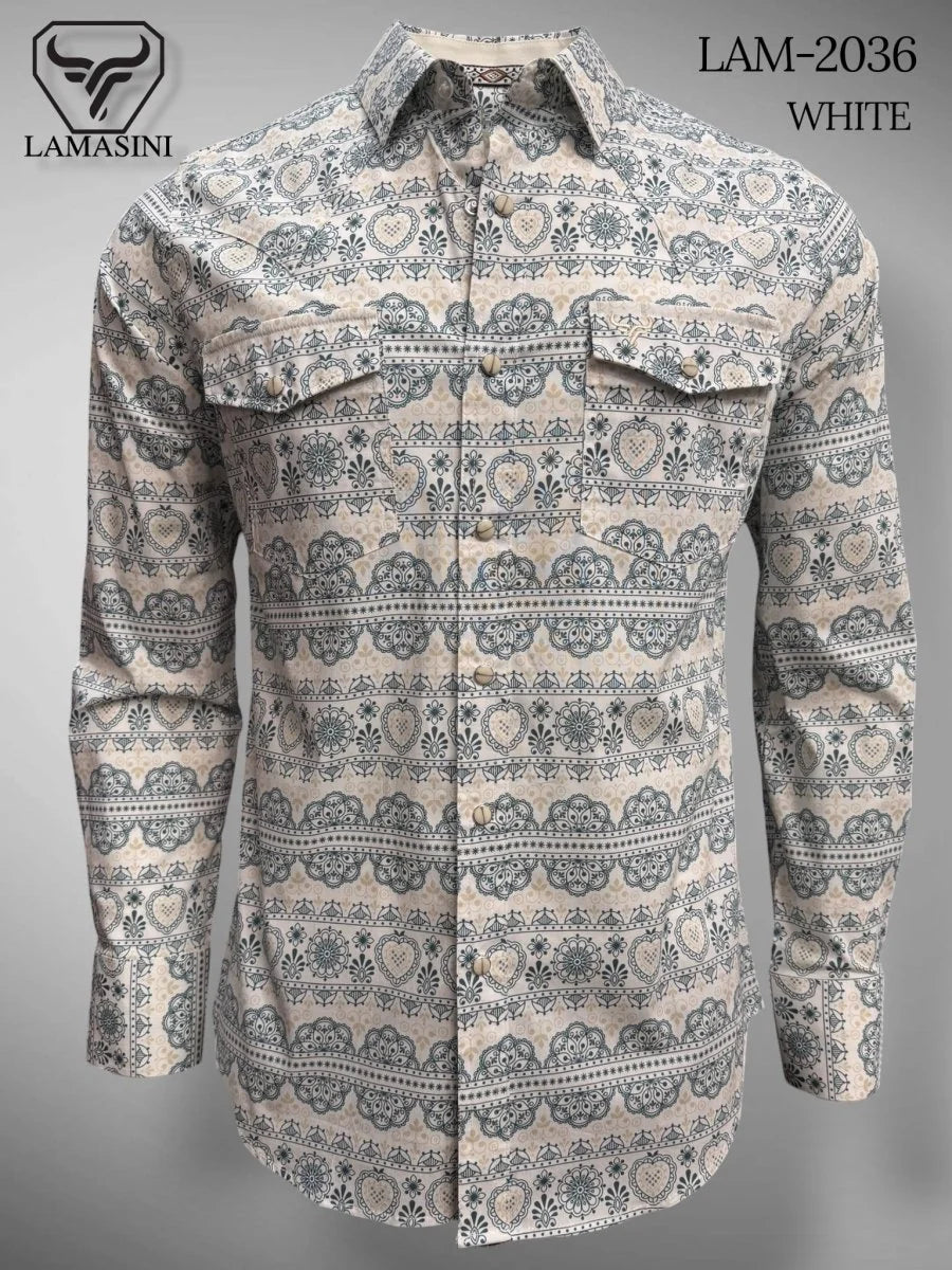 White - Lamasini Jeans LAM-2032 Printed Fashion Shirt 2036