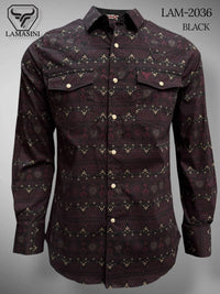 Black- Lamasini Jeans LAM-2032 Printed Fashion Shirt  2036