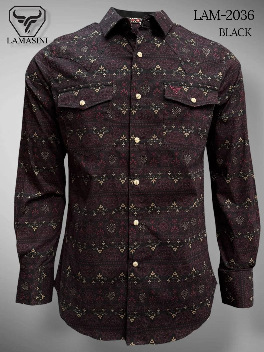 Black- Lamasini Jeans LAM-2032 Printed Fashion Shirt  2036