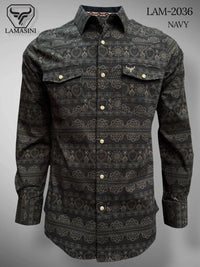Navy-  Lamasini Jeans LAM-2032 Printed Fashion Shirt  2036