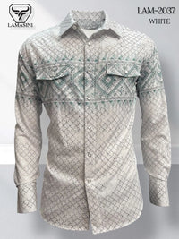 Lamasini Jeans LAM-2032 Printed Fashion Shirt - White 2037