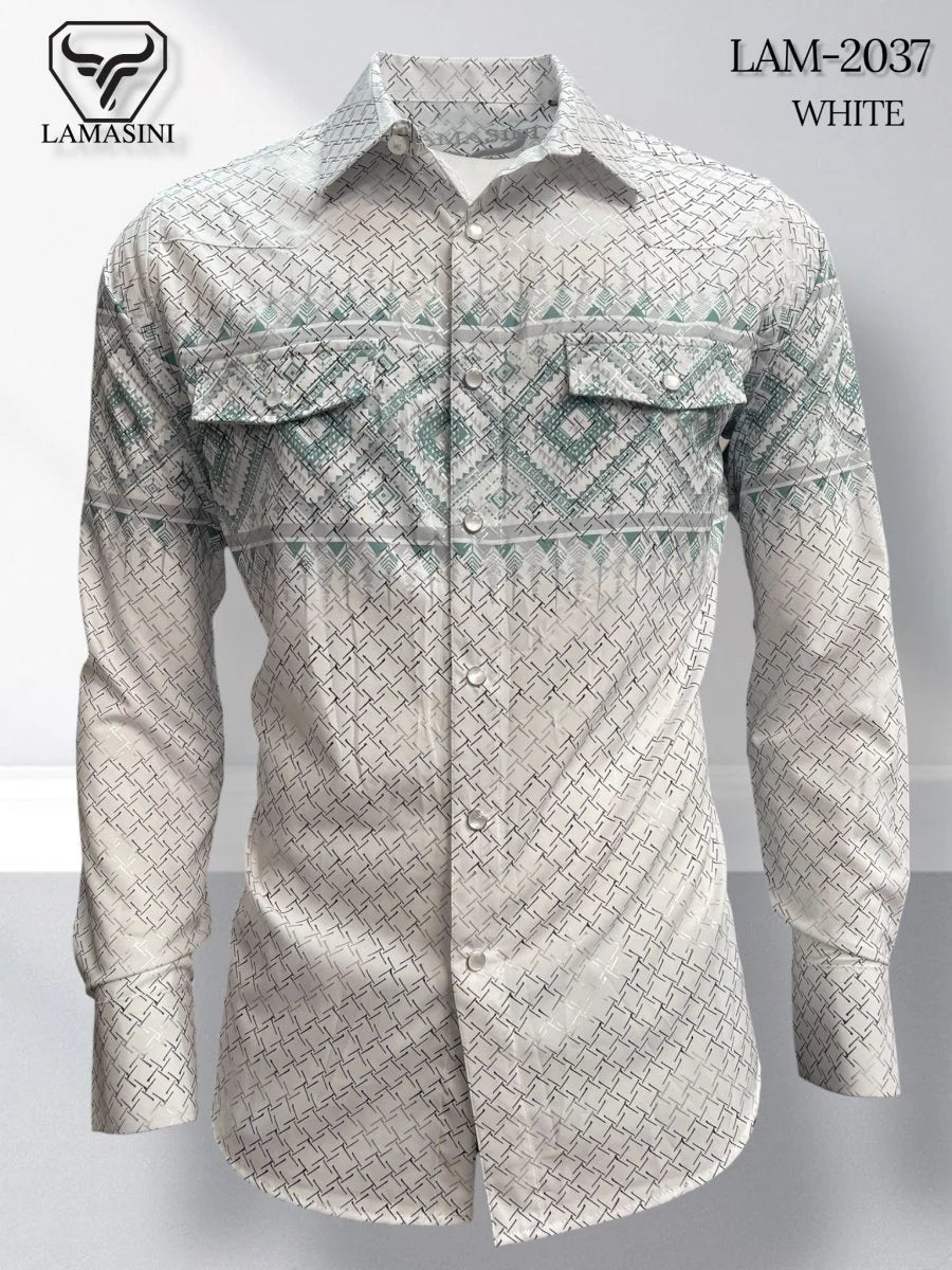 Lamasini Jeans LAM-2032 Printed Fashion Shirt - White 2037