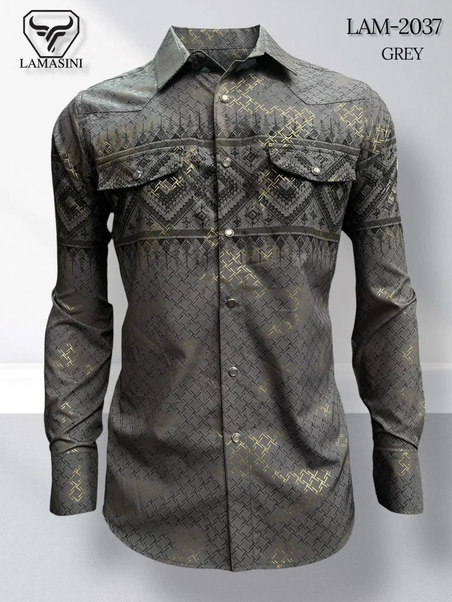 Lamasini Jeans LAM-2032 Printed Fashion Shirt - Grey 2037