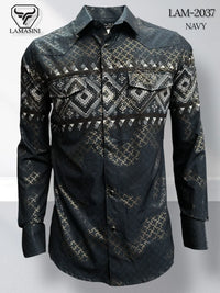Lamasini Jeans LAM-2032 Printed Fashion Shirt - Navy 2037