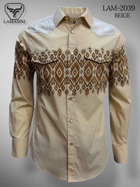 Lamasini Jeans LAM-2032 Printed Fashion Shirt - Beige 2039