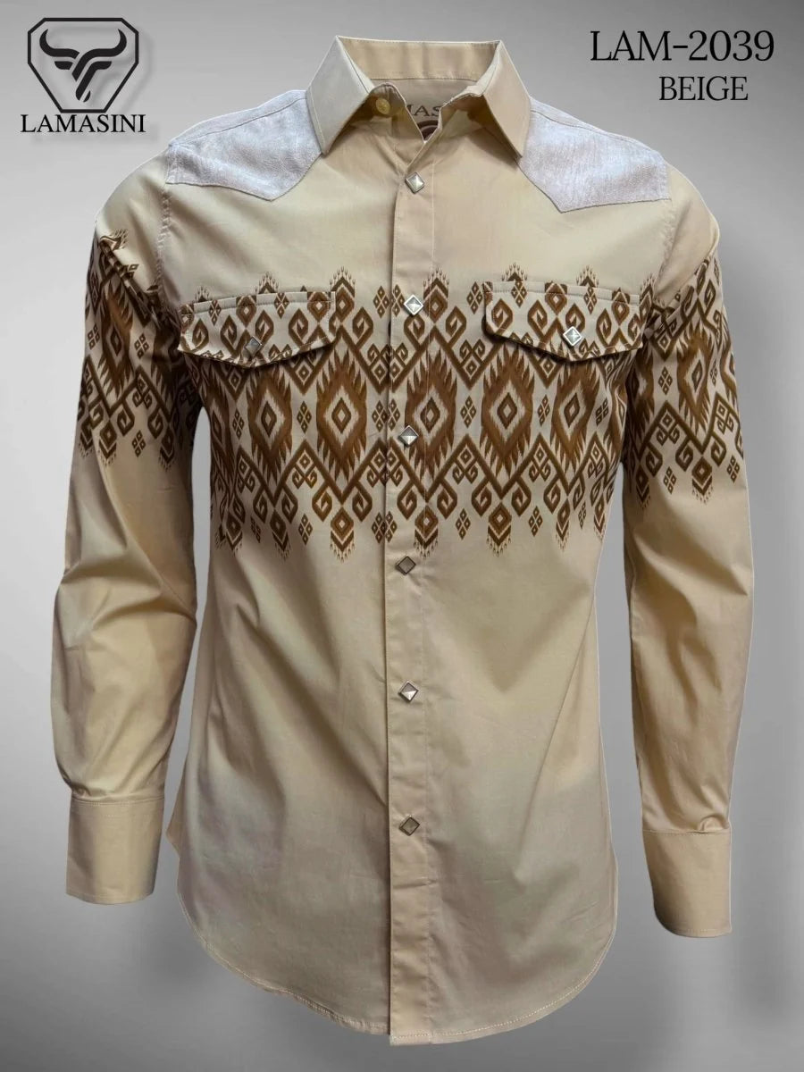Lamasini Jeans LAM-2032 Printed Fashion Shirt - Beige 2039